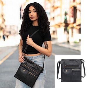 T shirt and Jeans  Black Crossbody shoulder Bag adjust strap vegan Sophia NWT